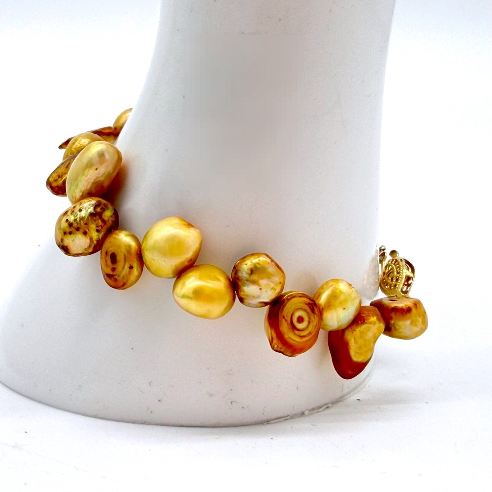 Golden/ Metallic Freshwater Pearl Bracelet & Earrings Set‎ 1/20 14K GF Posts